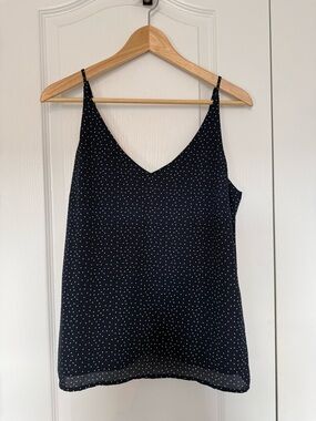 Navy Polka Dot V-Neck Top
